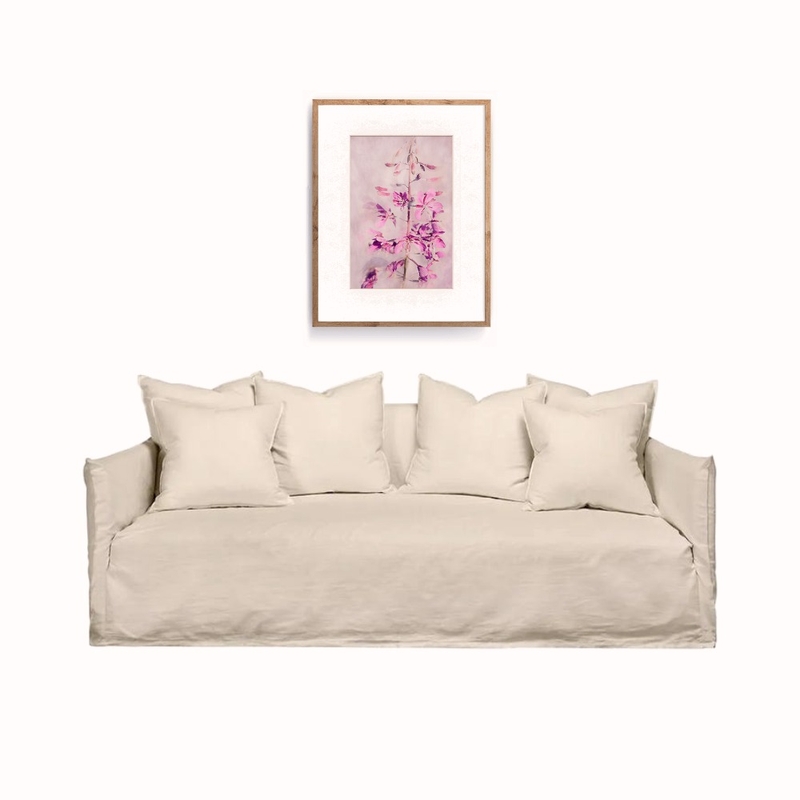 Floral art in Shades of Red and Violet over White Linen Sofa Mood Board by Ronja Bahtiyar Art on Style Sourcebook