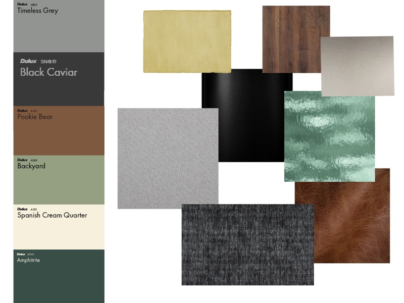 modern industrial living room - colour and fabric board Mood Board by Ambers designs on Style Sourcebook