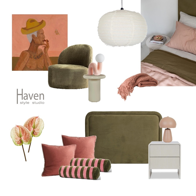 Pink and green Interior Design Mood Board by Haven Style Studio