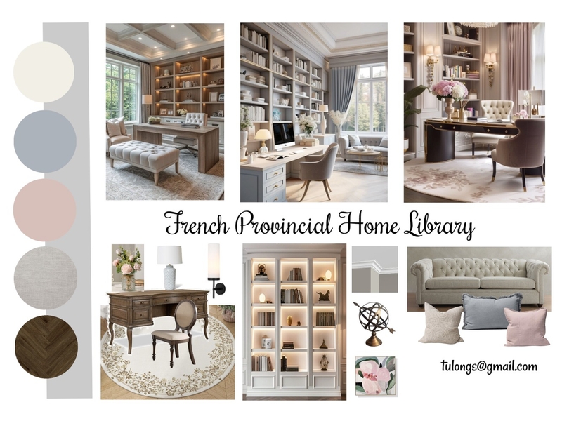 French Provincial Home Library Mood Board by June Tulong on Style Sourcebook