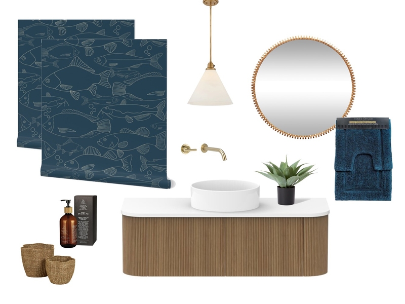 blue fish bathroom wallpaper Mood Board by Milena Barbalinardo on Style Sourcebook