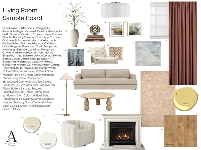 Living Room Sample Board Mood Board by alyssaannedesign on Style Sourcebook