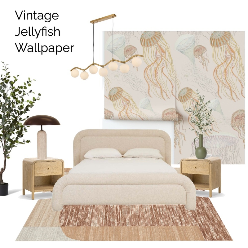 Warm Boho Bed 1 - Vintage Jellyfish Wallpaper Mood Board by Real Talk Interiors on Style Sourcebook