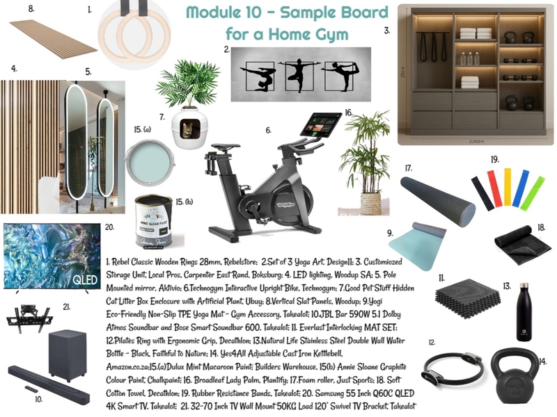 Sample Board for Module 10 - Home Gym`02-06-25 Final Mood Board by JudyK on Style Sourcebook