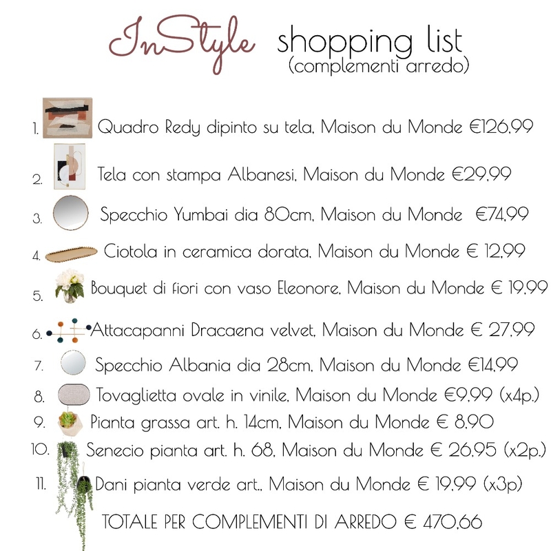 Shopping list Compl. Arredo Mood Board by InStyle Idea on Style Sourcebook