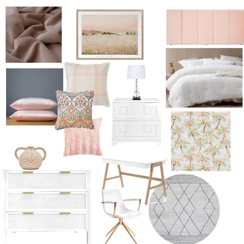 Peach, white & gray guest bed/crafts room Mood Board by Land of OS Designs on Style Sourcebook