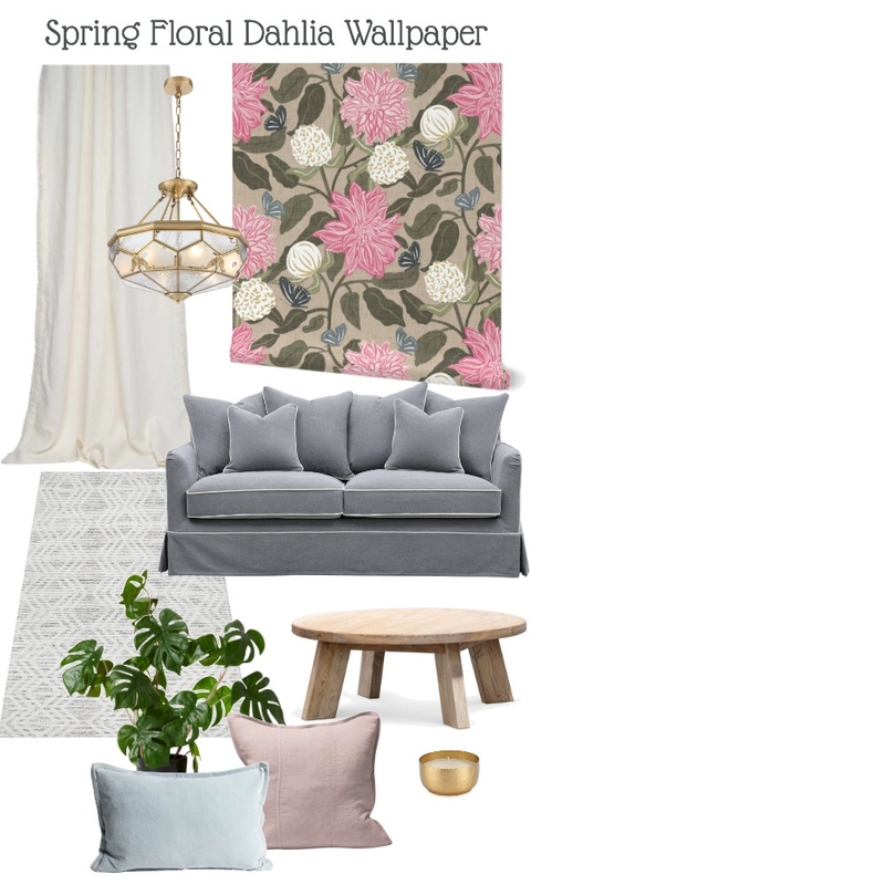 Spring Floral Vintage Dahlia Wallpaper Mood Board by JenBeckDesign on Style Sourcebook