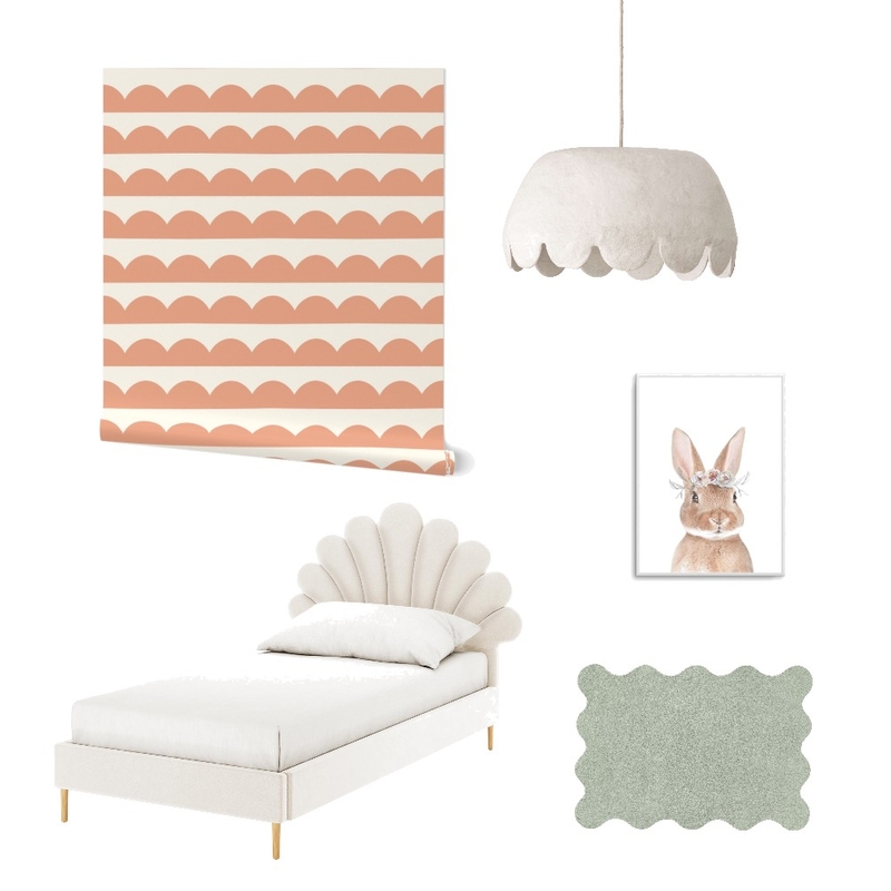 Cottagecore Scallop Rows Pink Wallpaper for Girl’s Room Mood Board by ashclarkart on Style Sourcebook