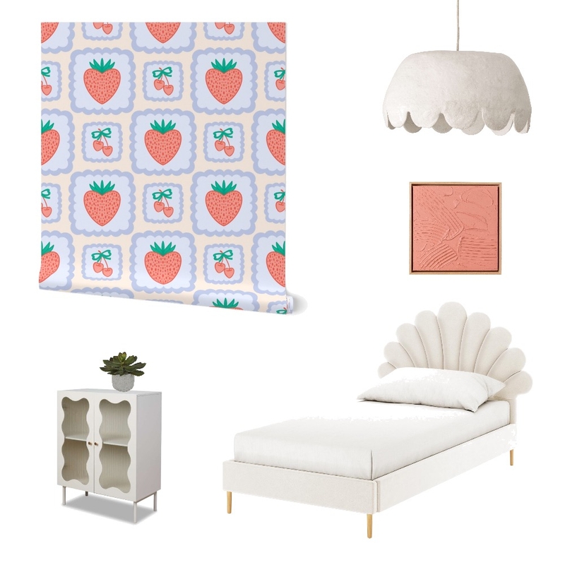 Preppy Cherries and Strawberries Wallpaper for Girl’s Room Mood Board by ashclarkart on Style Sourcebook