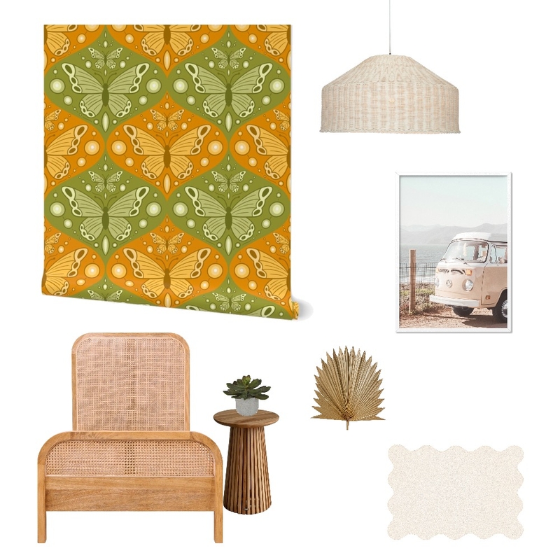 Retro 70s Butterflies Ogee Wallpaper for Teen Girl’s Room Mood Board by ashclarkart on Style Sourcebook