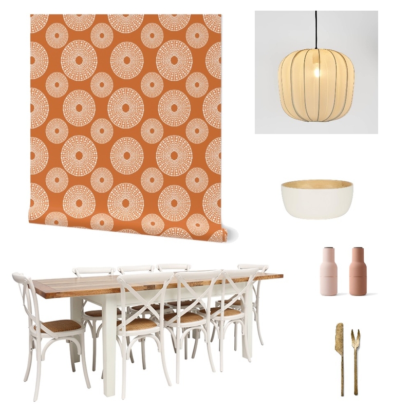 Orange Sea Urchins Wallpaper for Dining Room Decor Mood Board by ashclarkart on Style Sourcebook