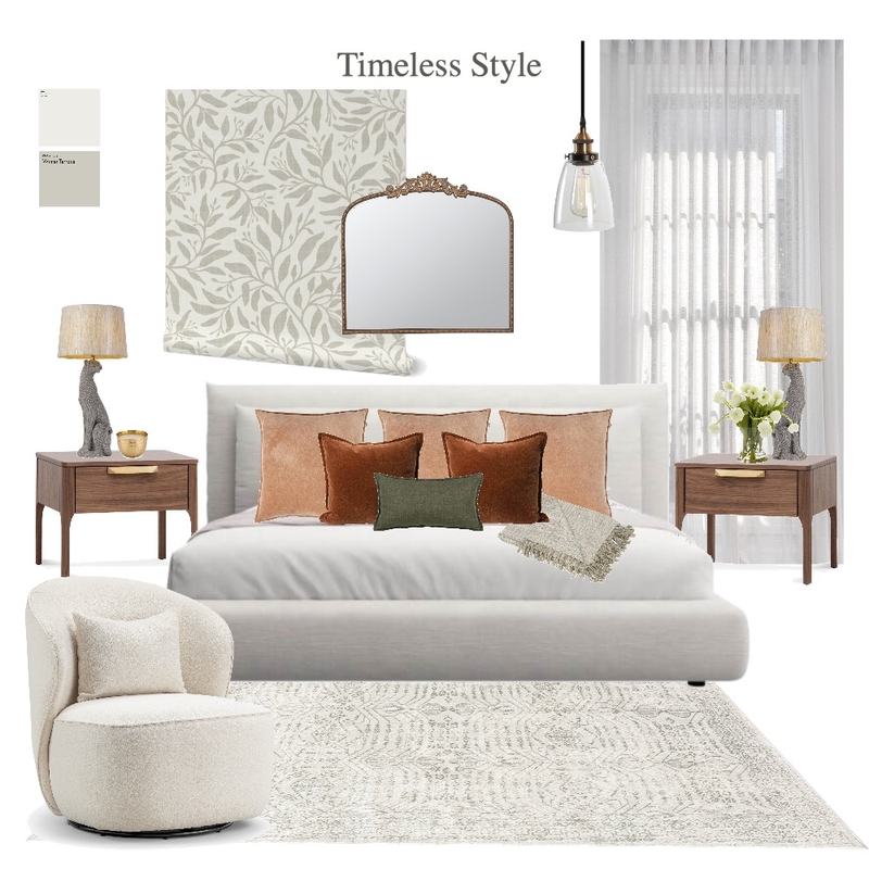 Timeless Transitional Bedroom with Botanical Wallpaper Mood Board by jskirrow on Style Sourcebook