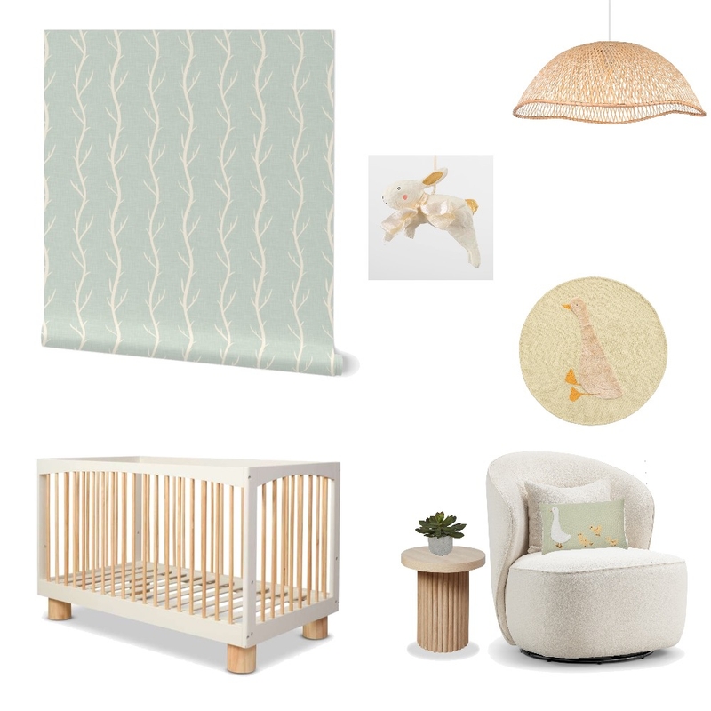 Sage Green French Country Floral Vine Stripes Wallpaper for Gender Neutral Nursery Mood Board by ashclarkart on Style Sourcebook