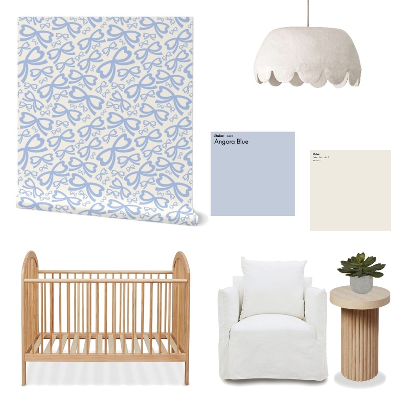 Preppy Bow Wallpaper for Nursery Decor Mood Board by ashclarkart on Style Sourcebook