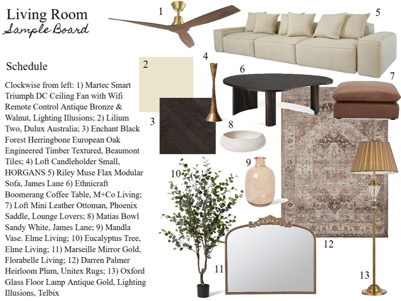 Module 9 - Living Room Sample Board Mood Board by salenebb on Style Sourcebook