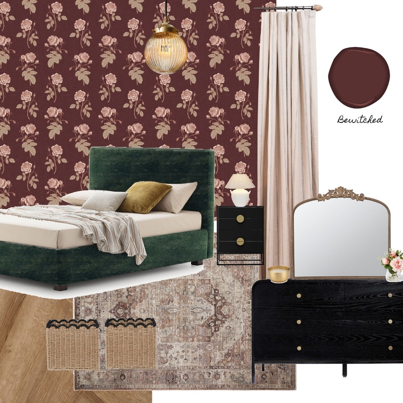 Moody Vintage Rose Wallpaper bedroom Mood Board by brittanypolatisdesign on Style Sourcebook