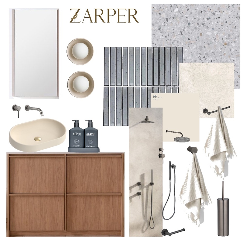 Louis's Ensuite Bathroom with Cream Lights Mood Board by Zarper Interiors on Style Sourcebook