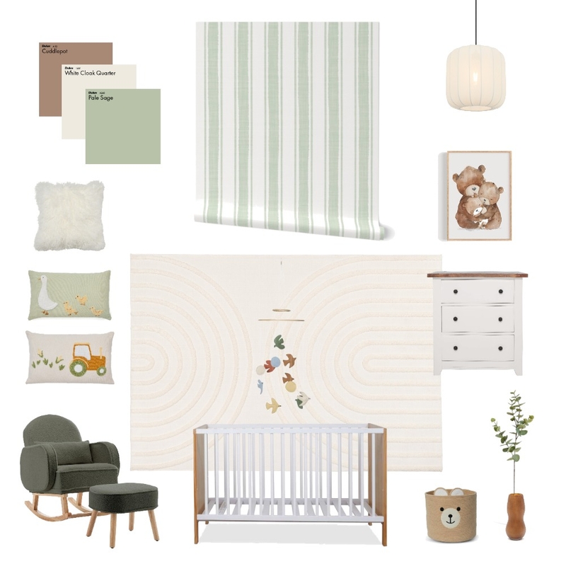 Sage ticking stripe nursery Mood Board by vine_art_design on Style Sourcebook