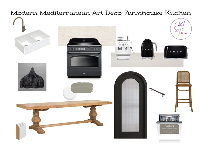 Modern Mediterranean Art Deco Farmhouse Kitchen Mood Board by Mz Scarlett Interiors on Style Sourcebook