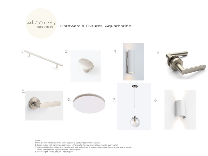 hardware and Fixtures- Aquamarine Mood Board by Alice + Ivy Design Studio on Style Sourcebook