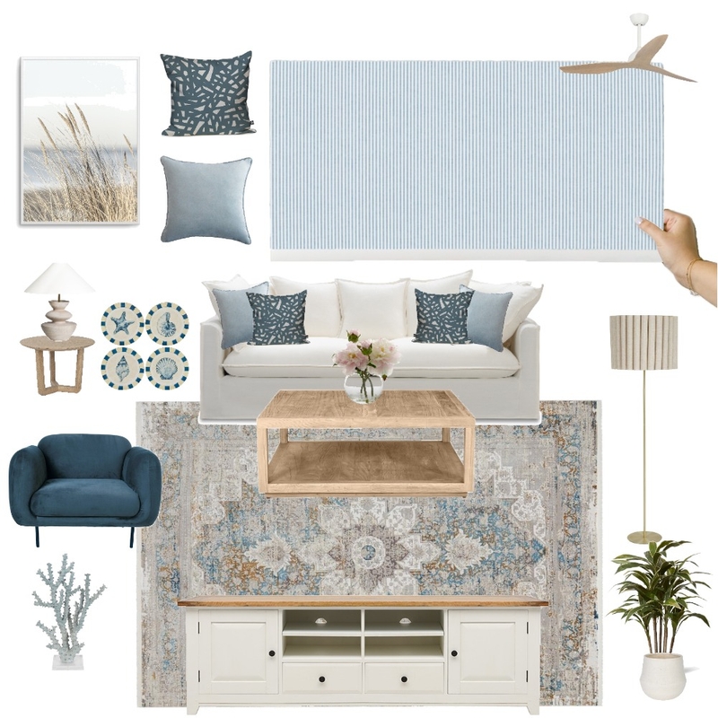 Coastal Living Room - blue narrow stripe Mood Board by vine_art_design on Style Sourcebook
