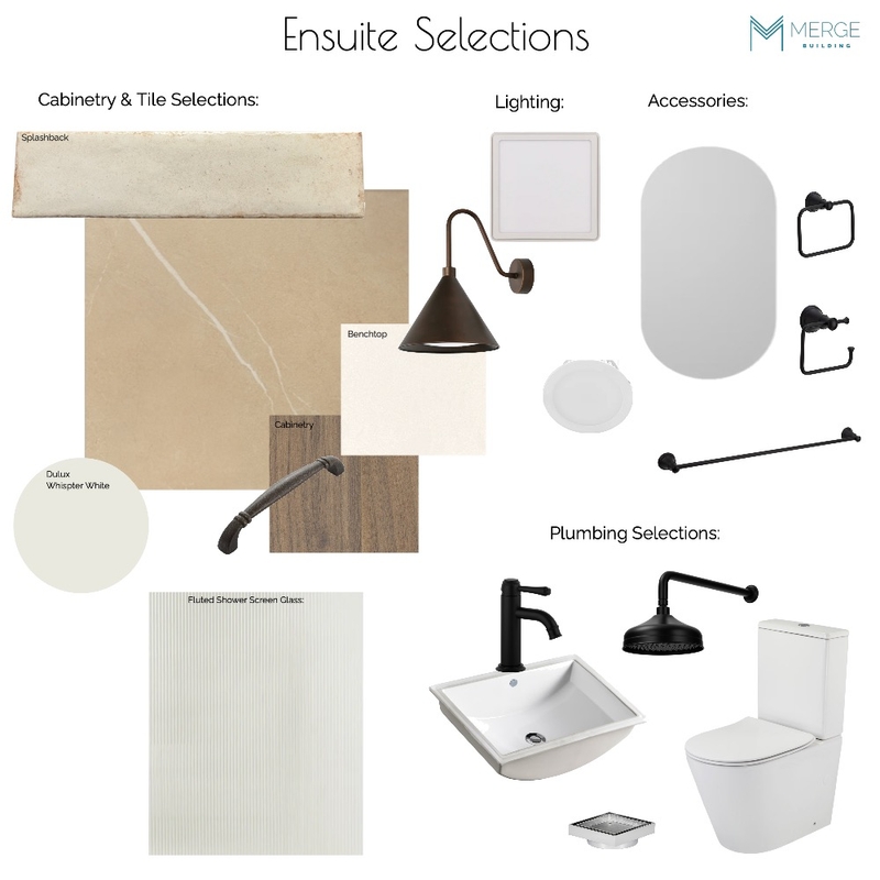 FRENCH - Ensuite Selections with Lighting Mood Board by Merge Building on Style Sourcebook