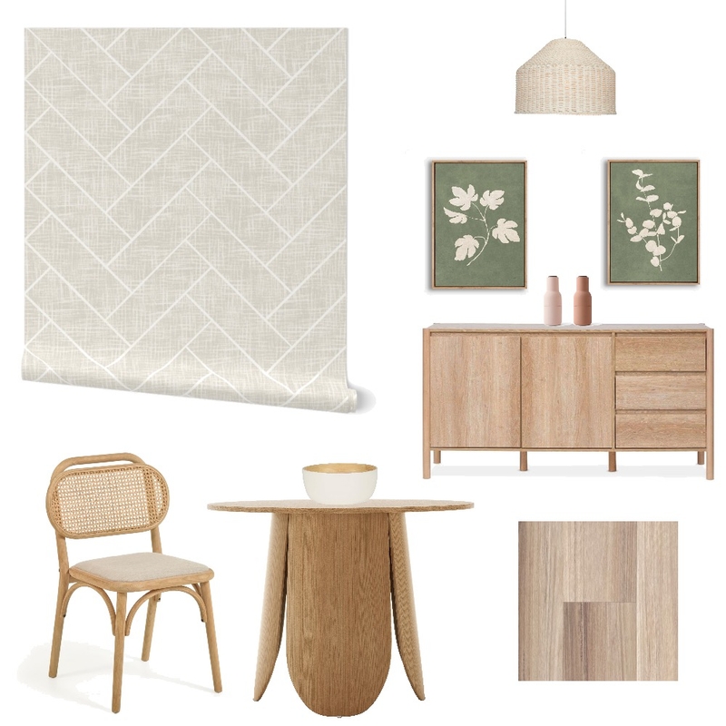 Scandinavian Herringbone Kitchen Wallpaper Interior Design Mood Board by ashclarkart