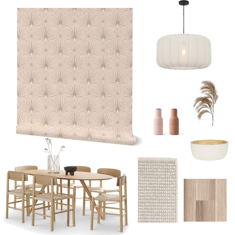 Boho Monstera Leaves Wallpaper for Dining Room Decor Mood Board by ashclarkart on Style Sourcebook