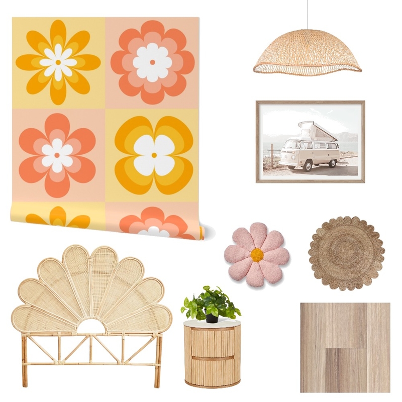 Retro Floral Checks Wallpaper for Teen Girl Decor Mood Board by ashclarkart on Style Sourcebook