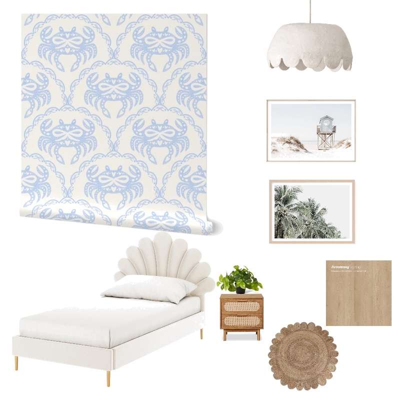 Preppy Coastal Crab Wallpaper for Bedroom Decor Mood Board by ashclarkart on Style Sourcebook