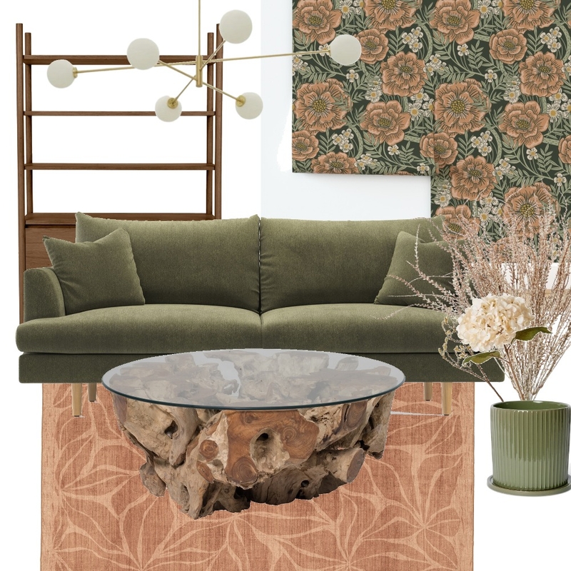Green + Peach Natural Living Room Mood Board by latheandquill on Style Sourcebook