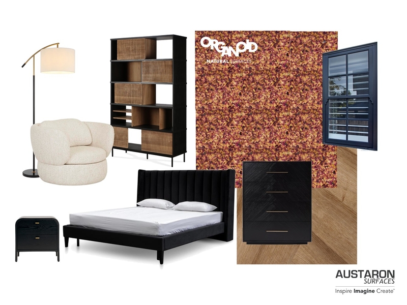 Bedroom with Organoid Rosenblüten Interior Design Mood Board by Austaron Surfaces Bedroom with Organoid Rosenblüten Interior Design Mood Board by Austaron Surfaces