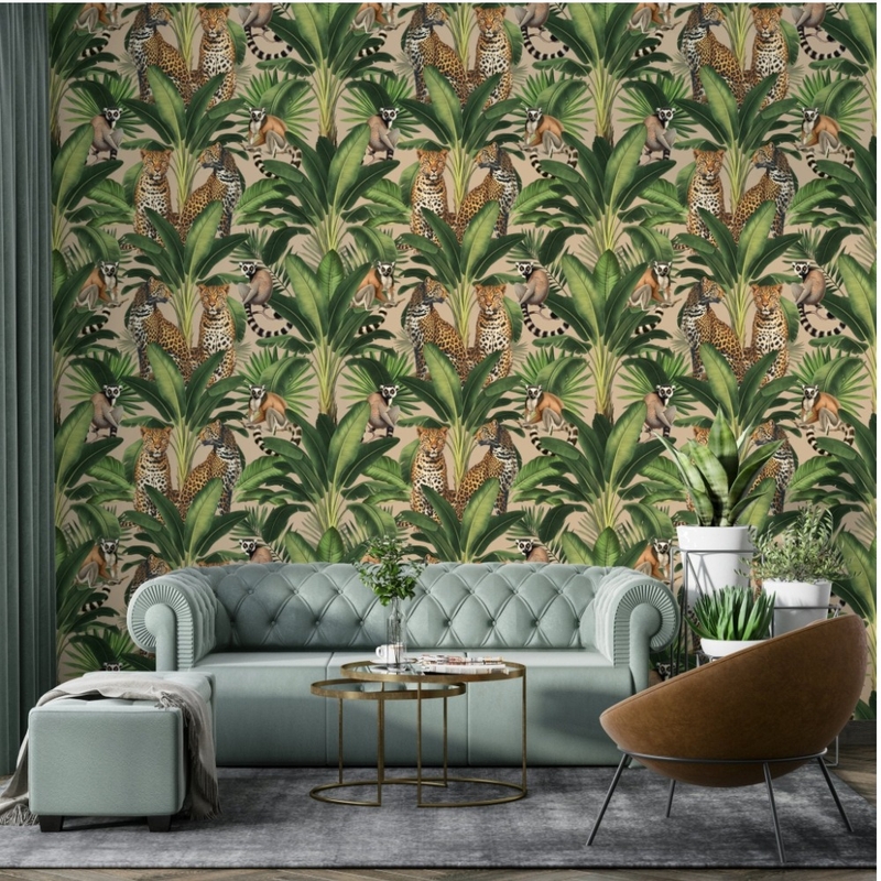 Cheetah And Monkey Jungle Beige Wallpaper⁠ Interior Design Mood Board by Giffywalls Australia