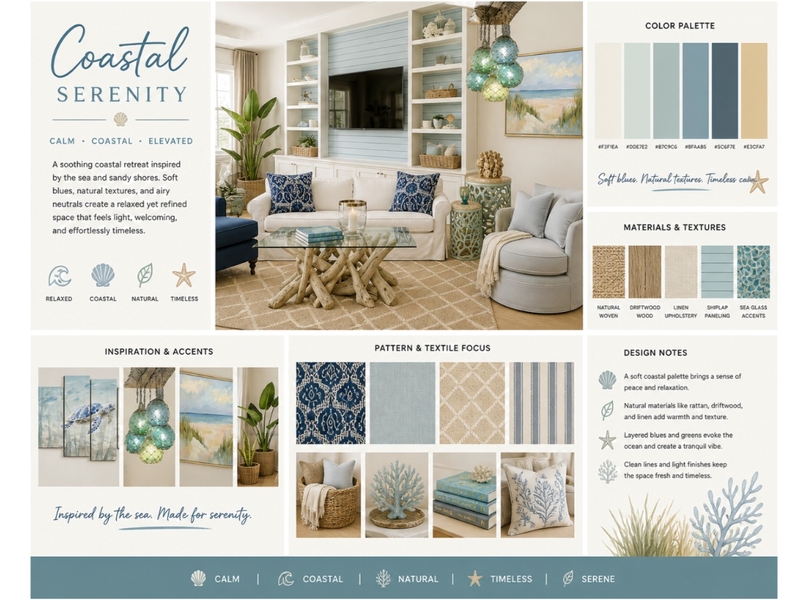 Coastal Serenity Interior Design Mood Board by Amelina