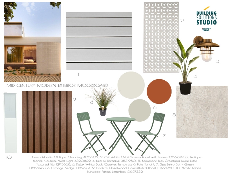 Mid Century Modern - EXTERIOR SAMPLE BOARD Mood Board by bsschwh@bunnings.com.au on Style Sourcebook