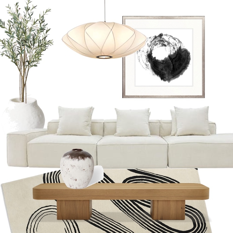 Japandi Wood + Black Living Room Mood Board by Restyled Interiors on Style Sourcebook