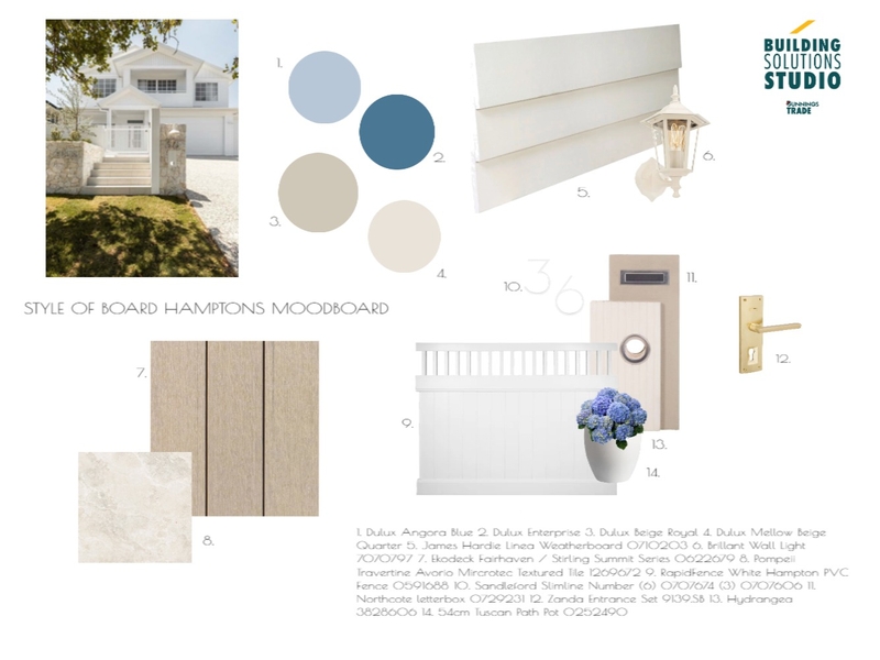 Hamptons - Exterior Sample Board Interior Design Mood Board by bsschwh@bunnings.com.au