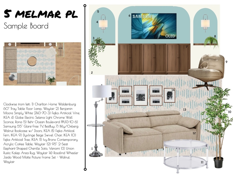 Melmar Living Room Sample Board Interior Design Mood Board by JaydeInteriors