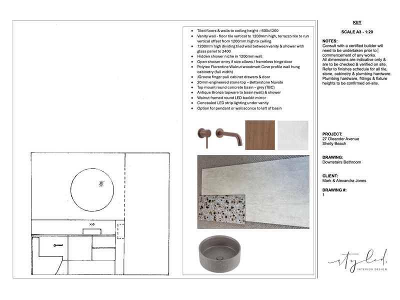 Jones - Downstairs Bathroom elevation Concept Interior Design Mood Board by Styled Interior Design