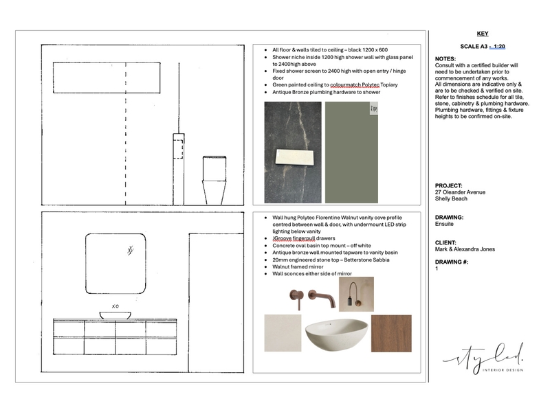 Jones - Ensuite Elevation Concept Interior Design Mood Board by Styled Interior Design