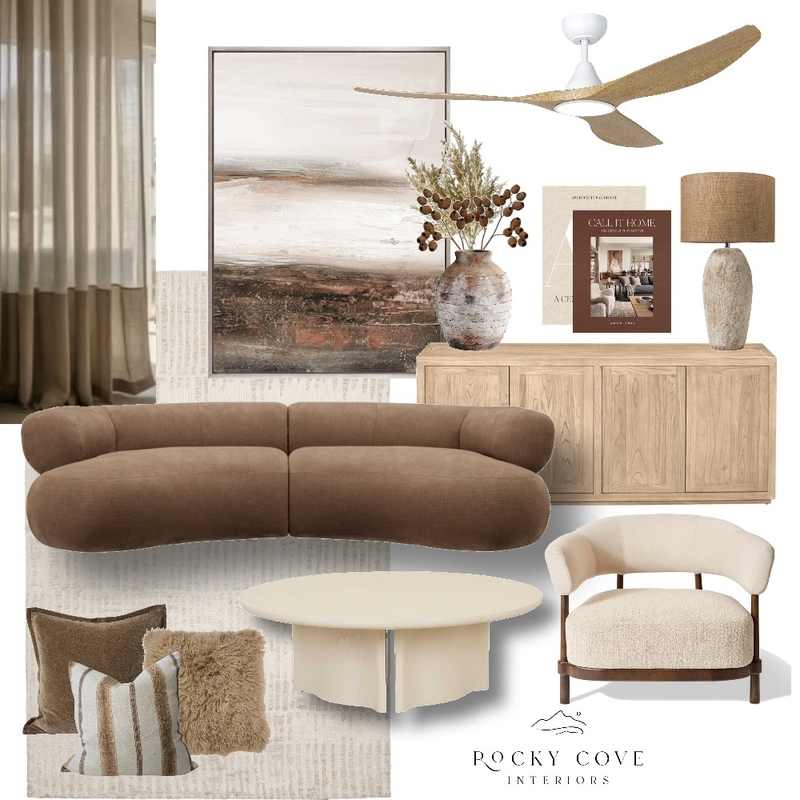 Australian lounge - earthy Interior Design Mood Board by Rocky Cove Interiors
