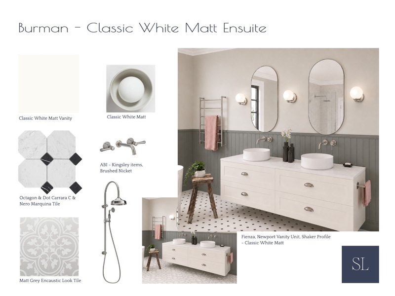 Burman - Classic White Ensuite Interior Design Mood Board by Sharon Lynch Interior Design