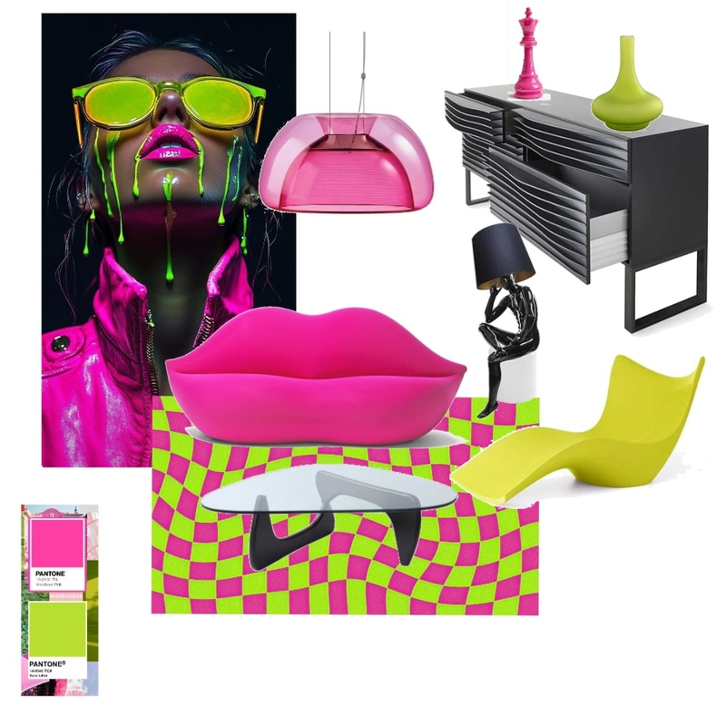 PINK GREEN LIVING ROOM Interior Design Mood Board by amna.f