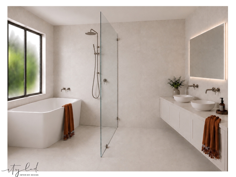 Julie & Tim Bathroom Concept Interior Design Mood Board by Styled Interior Design