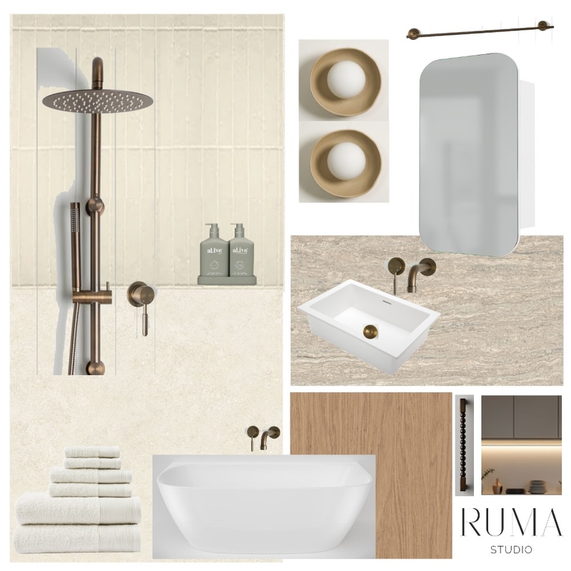 Oakview Abode - Main Bathroom Interior Design Mood Board by Ruma Studio