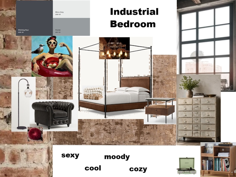 Industrial Bedroom Interior Design Mood Board by shelleylakeyoung