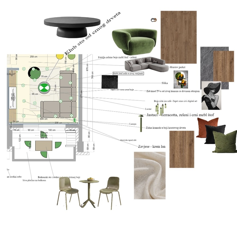 LIVING ROOM GREY AND GREEN Interior Design Mood Board by amna.f