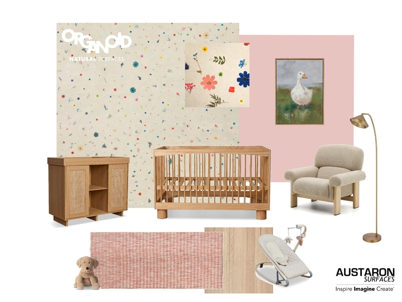 Nursery Bedroom Inspo with Organoid Superbloom Interior Design Mood Board by Austaron Surfaces Nursery Bedroom Inspo with Organoid Superbloom Interior Design Mood Board by Austaron Surfaces