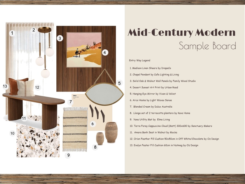 Mid-Century Modern Sample Board Entryway Interior Design Mood Board by michaelahartwig@hotmail.com Mid-Century Modern Sample Board Entryway Interior Design Mood Board by michaelahartwig@hotmail.com