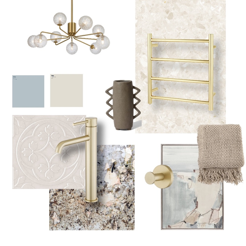 Light Brass with Blue Accents Interior Design Mood Board by Aquaperla